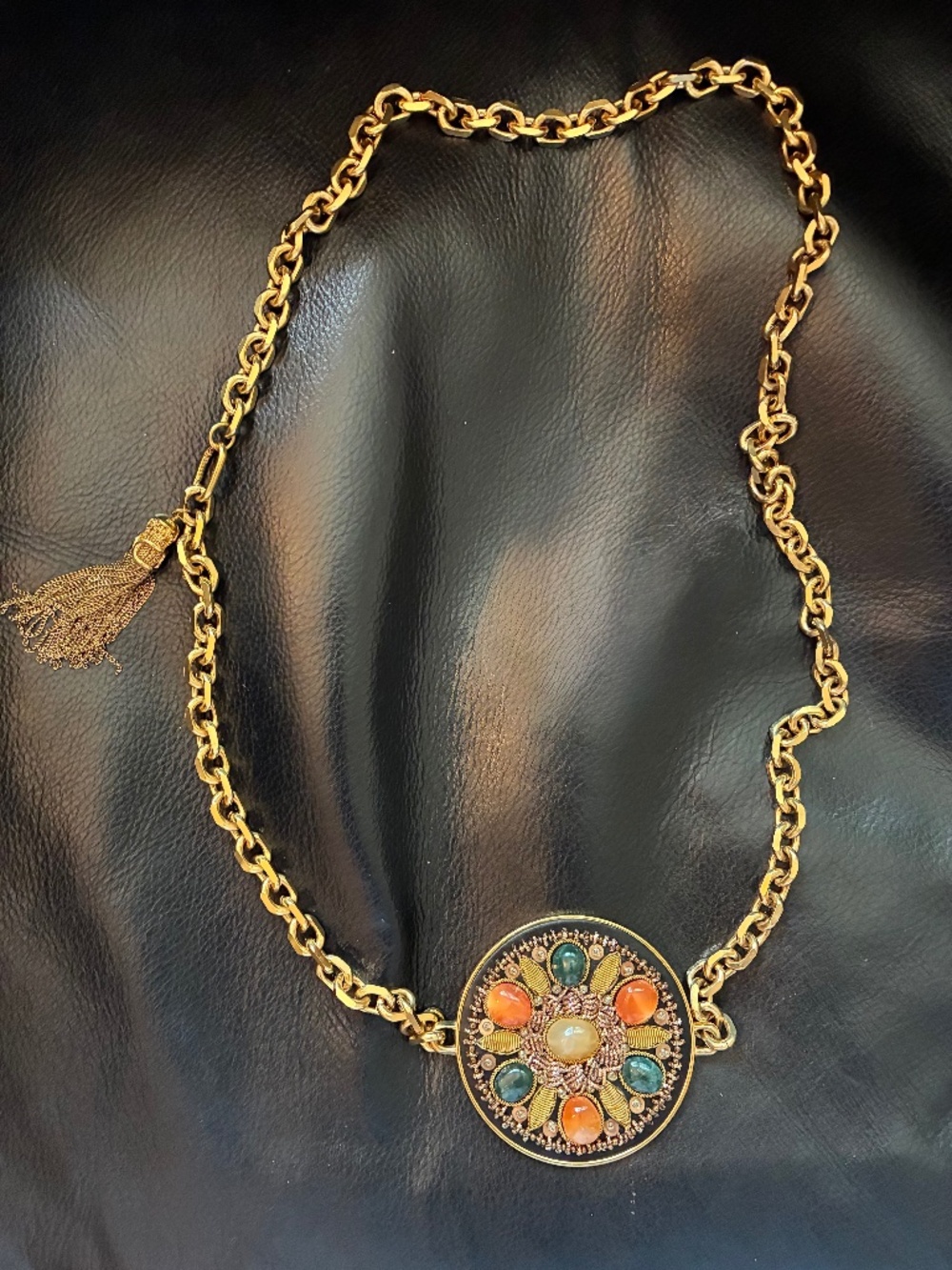 Fabulous Celine Paris Jeweled Medallion Chain Necklace - Vintage 1980s